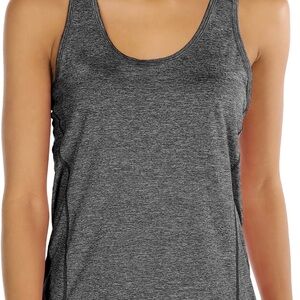 Icyzone Athletic Athleisure Racerback Tank Top Stretchy Heather Gray Large